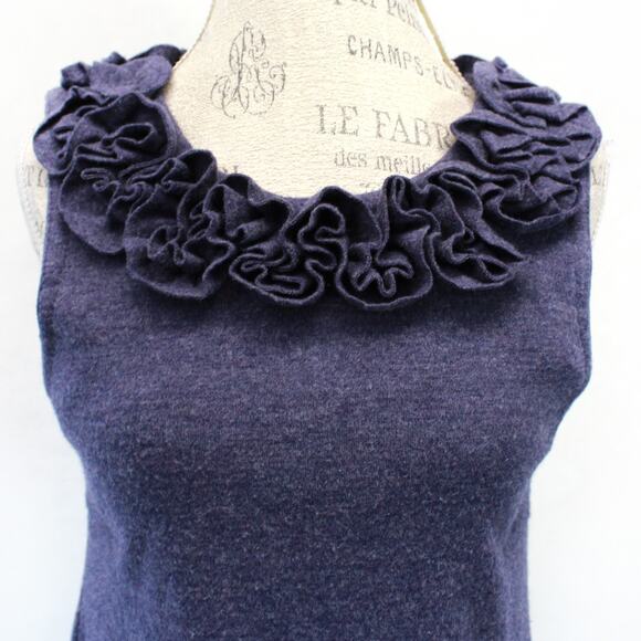 Marc by Marc Jacobs Sleeveless 100% Wool Blouse Top Navy Tank Ruffle Neck Medium - Picture 3 of 8